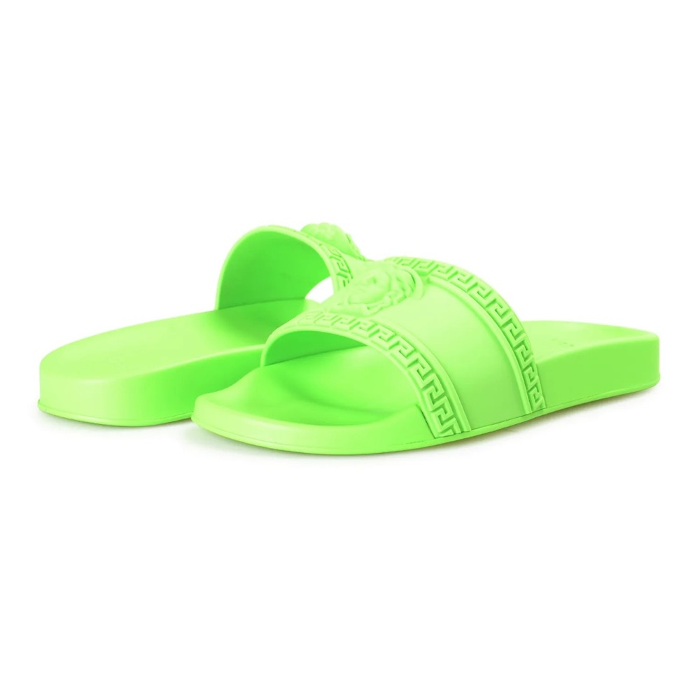 New Versace Women's Green Neon Medusa Head Embossed Slippers - Picture 9 of 11